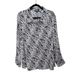Adrianna Papell Printed Soft Crepe Woven Button Front Top - Zebra Size 2X